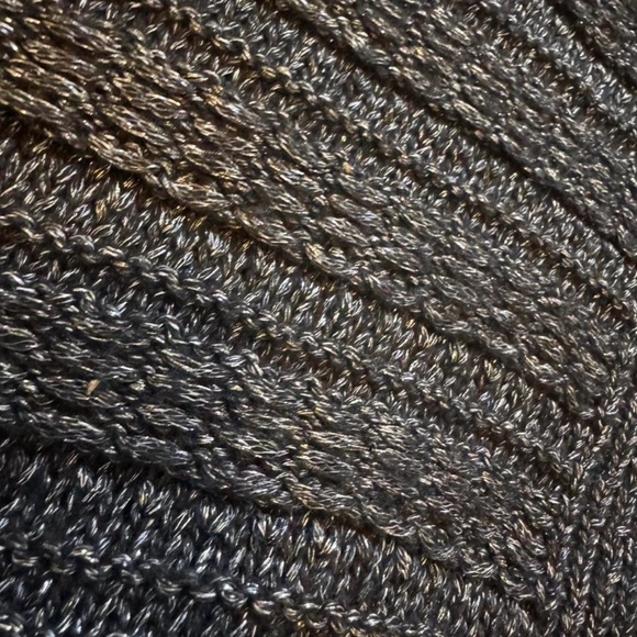 Metallic Black V-Neck Rhinestone  Bow-Button Cardigan - Picture 6 of 7